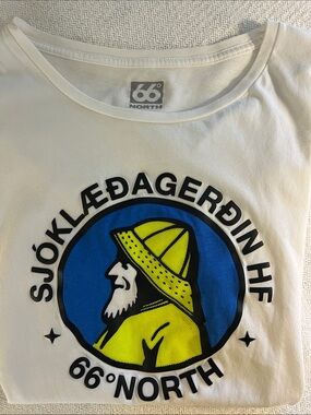 66°North Men's White Graphic Logo T-Shirt - Yellow & Blue Print